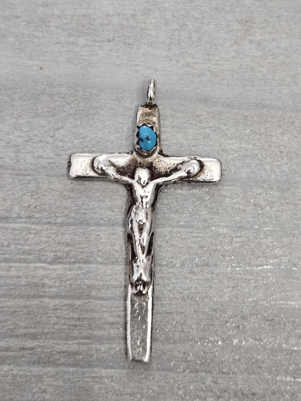 Sterling Silver Turquoise Crucifix Pendant Tested Unmarked 3.3g
